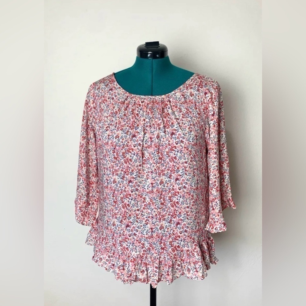 Jones New York Women Floral Print Blouse Size Small Lightweight Flowy Casual Top